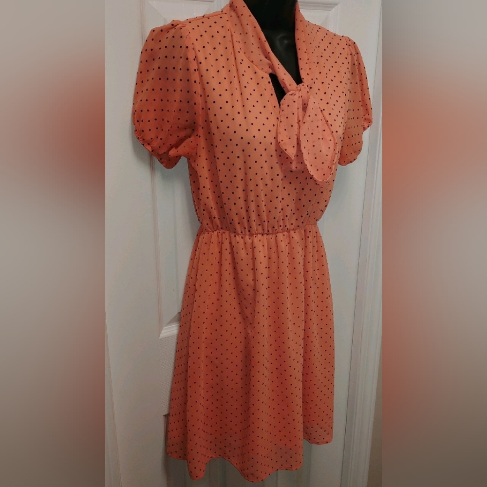 Everly coral polka-dot dress